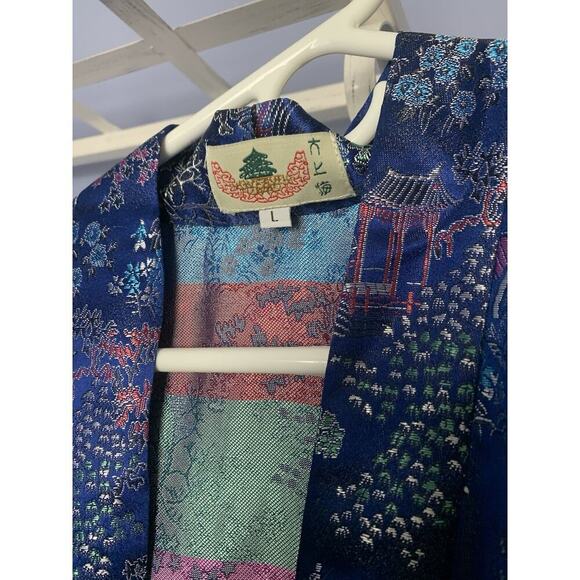 Vintage Blue Kimono Robe China Large Comfy Luxury Old Money No Belt - Picture 2 of 9